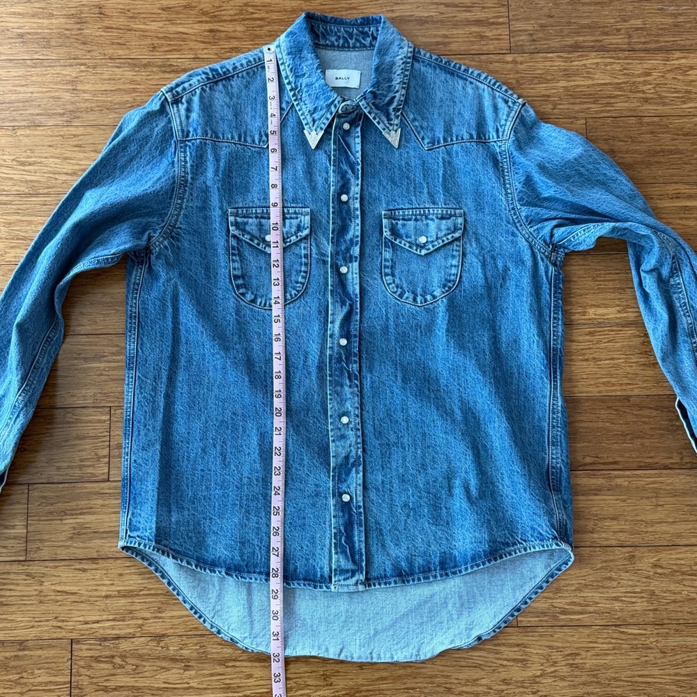 Bally Men’s Western Denim Shirt, Metal Collar Tip Detail, Size M/ IT48 - Picture 10 of 11